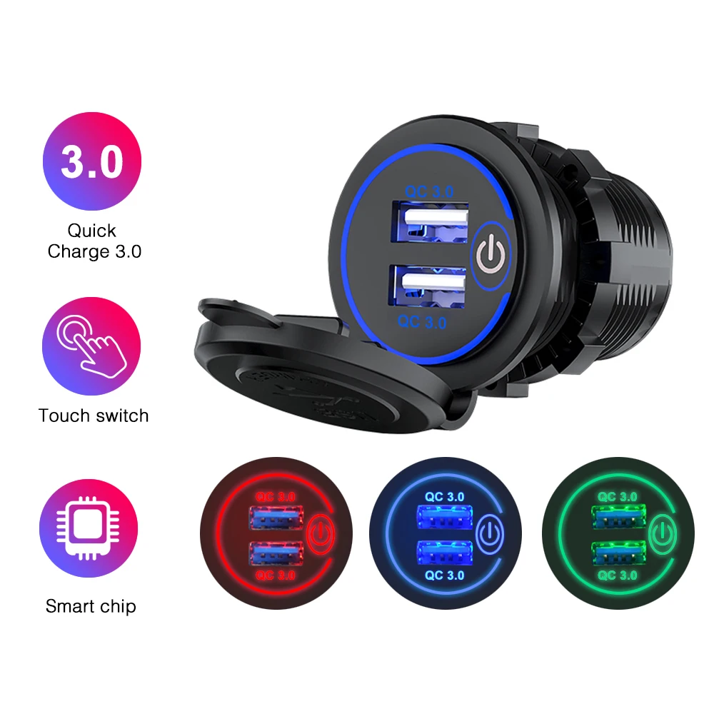 Car 12V socket USB 24V 36W QC 3.0 2 USB Charger car Socket Touch Switch Waterproof Universal Car Truck Charging Socker for Phone
Car 12V socket USB 24V 36W QC 3.0 2 USB Charger car Socket Touch Switch Waterproof Universal Car Truck Charging Socker for Phone