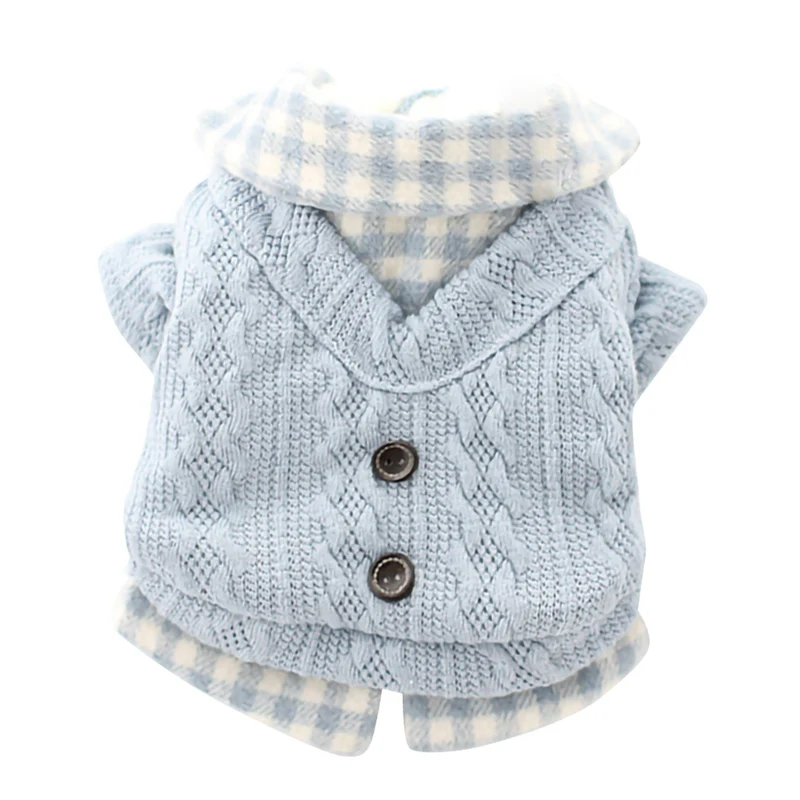 Fake Two Piece Plaid Design Warm Sweaters For Dog Autumn And Winter Dog Clothes Pullover Dog Jacket With Button Dog Sweaters Fake Two Piece Plaid Design Warm Sweaters For Dog Autumn And Winter Dog Clothes Pullover Dog Jacket With Button Dog Sweaters