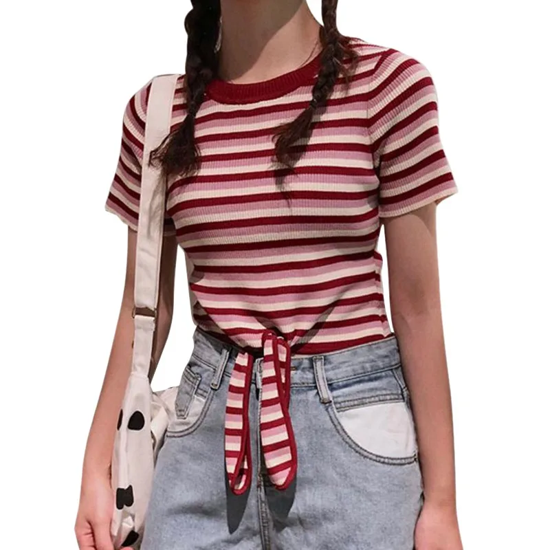 2019 Women's Summer Korean Version Of The Round Neck Striped Casual Wild Short-sleeved Knit Stripes T-shirt
2019 Women's Summer Korean Version Of The Round Neck Striped Casual Wild Short-sleeved Knit Stripes T-shirt