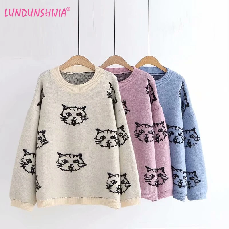 LUNDUNSHIJIA New High Quality 2019 Autumn Winter Women Loose Sweater Cute Cat Printed Pullover Tops Women Knitting Sweaters
LUNDUNSHIJIA New High Quality 2019 Autumn Winter Women Loose Sweater Cute Cat Printed Pullover Tops Women Knitting Sweaters