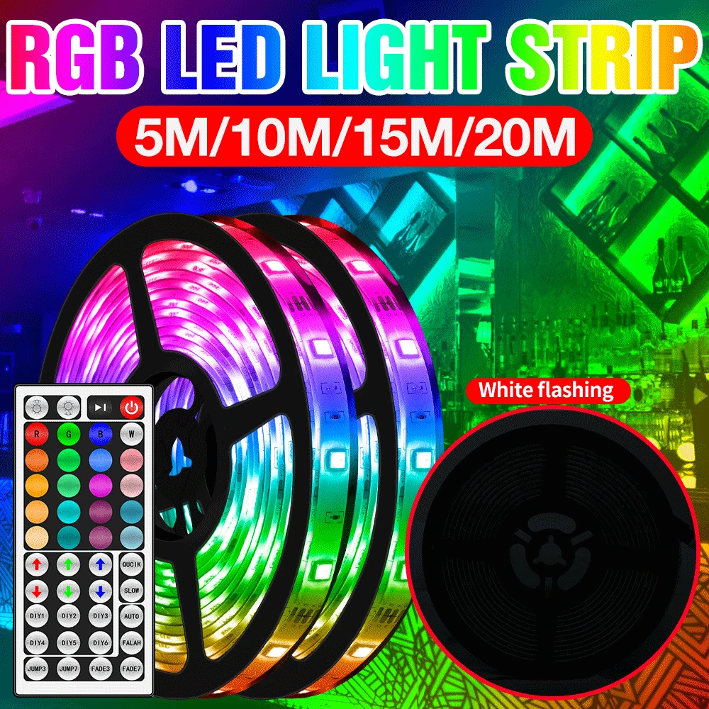 RGB 5050SMD Flexible LED Strip Lamp Waterproof Wireless Remote Control Light 5M 10M 15M 20M Adapter US EU UK Plug | Лампы и освещение