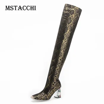 MStacchi Women Snakeskin Rhinestones Square Toe Thigh High Boots Sexy Metal Decoration Print Boots Retro Girl Chunky Heels Boots
MStacchi Women Snakeskin Rhinestones Square Toe Thigh High Boots Sexy Metal Decoration Print Boots Retro Girl Chunky Heels Boots