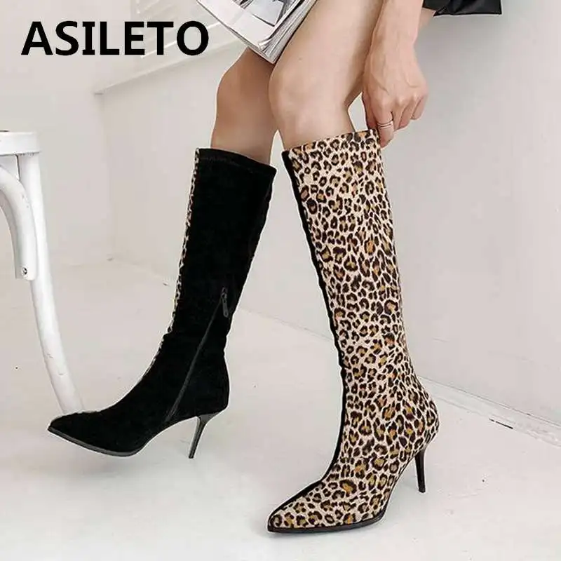 ASILETO Winter knee boots Pointed toe Suede leather Zipper Leopard print Thin high heels Botas femininas bottines chaussures
ASILETO Winter knee boots Pointed toe Suede leather Zipper Leopard print Thin high heels Botas femininas bottines chaussures