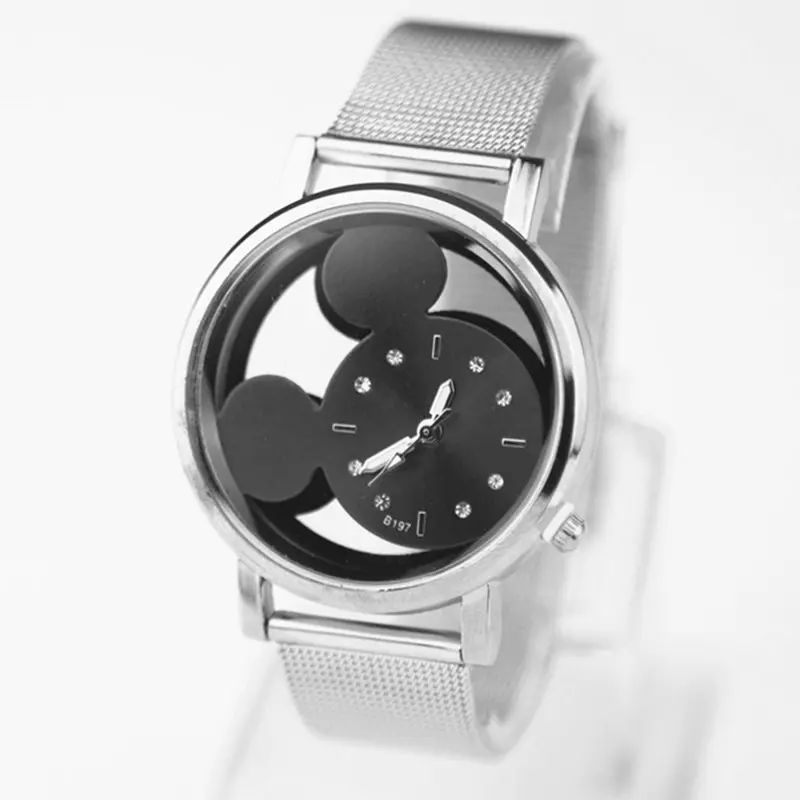 Фото Часы женские кварцевые с прозрачными отверстиями люксовые наручные часы Микки
