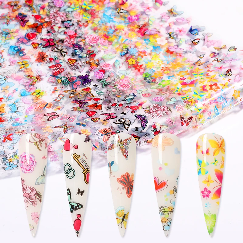 10 шт./компл. блестящее небо бабочка серия наклейки для ногтей фольги мраморные