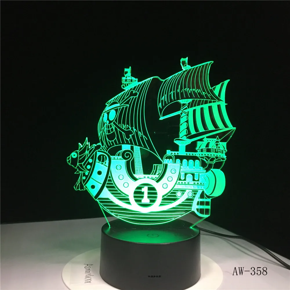 

One Piece Night Lights THOUSAND SUNNY Model 3D Lamp Kids Bedroom Decor Ship Lights With Remote Control For Kids Christmas 358