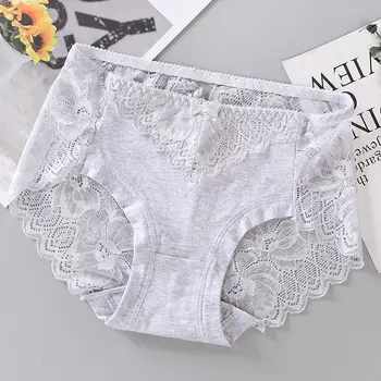 

Butter bow pure cotton lace lady panties sexy mid-waisted women's triangle thongs hollowed-out transparent raised buttocks brief