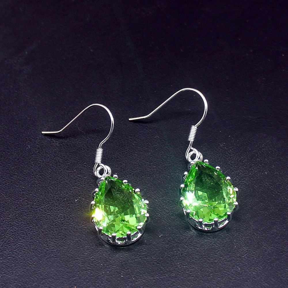 

Hermosa Gushing Pear Green Topaz Fancy Genuine 925 Silver Dangle Drop Hook Earrings Jewelry Gifts for Women Girls 20214203
