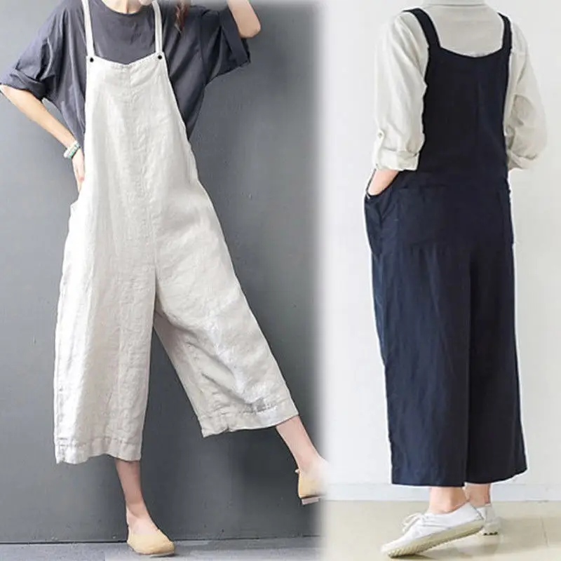 

Jumpsuit Women Casual Linen Wide Legs Rompers Ropa Mujer Combinaison Femme Macacao Feminino Monos Mujer Dropshipping Free Ship