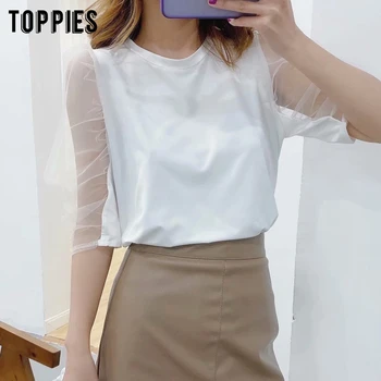 summer white short sleeve spliced mesh shirts sexy transparent ladies tops 2020 womens clothings 
summer white short sleeve spliced mesh shirts sexy transparent ladies tops 2020 womens clothings