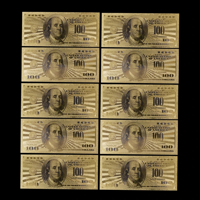 Description Picture 4 of item10Pcs/Lot Commemorative Gold Banknotes 100 Dollar USA Currency Bill Fake Paper Money Coin Medal 24k United States OF America
