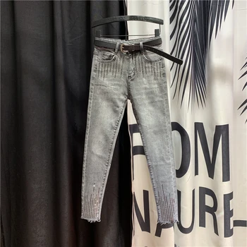 European Fashion Slim Fit Grey Jeans Women New Style Cool High Waist Hot Drilling Craft Pencil Pants Femme Jeans
European Fashion Slim Fit Grey Jeans Women New Style Cool High Waist Hot Drilling Craft Pencil Pants Femme Jeans