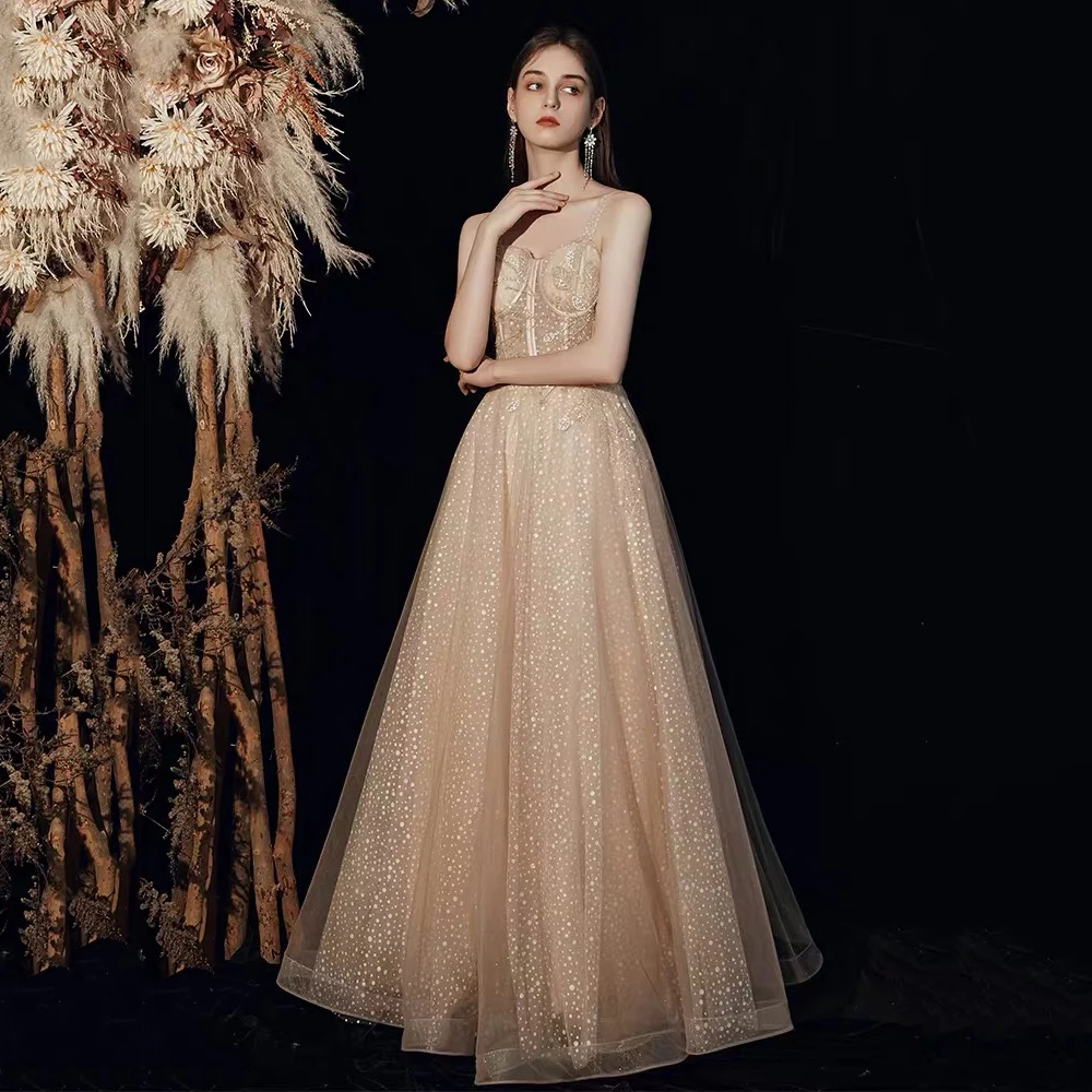 UZN Champagne A Line Glitter Tulle Prom Dress Lace Appliques Sweetheart Prom Gown Spaghetti Straps Party Dress Vestido De Noche
UZN Champagne A Line Glitter Tulle Prom Dress Lace Appliques Sweetheart Prom Gown Spaghetti Straps Party Dress Vestido De Noche