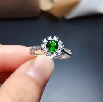 

charming green diopside gemstone ring women 925 sterling silver ring natural real gem green color birthday New year gift
