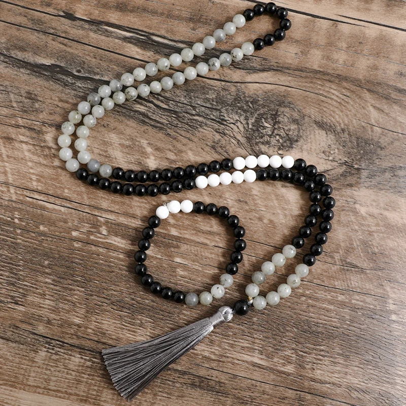 8mm Natural Labradorite Black Onyx Porcelain White Stone Mala Necklace Meditation Yoga Spirit 108 Japamala Jewelry Sets
8mm Natural Labradorite Black Onyx Porcelain White Stone Mala Necklace Meditation Yoga Spirit 108 Japamala Jewelry Sets