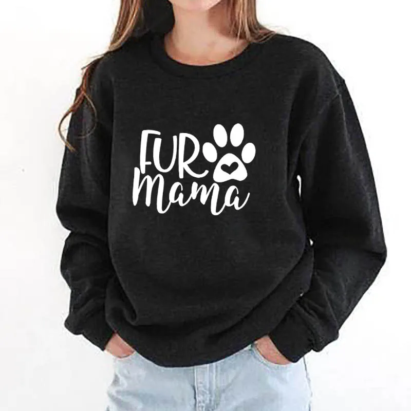 

Sweatshirt Fur MaMa Graphic Tops New Arrival Women Funny Cute Paw Long Sleeve 100%Cotton Dog Mom Tops Pet Lover Gift