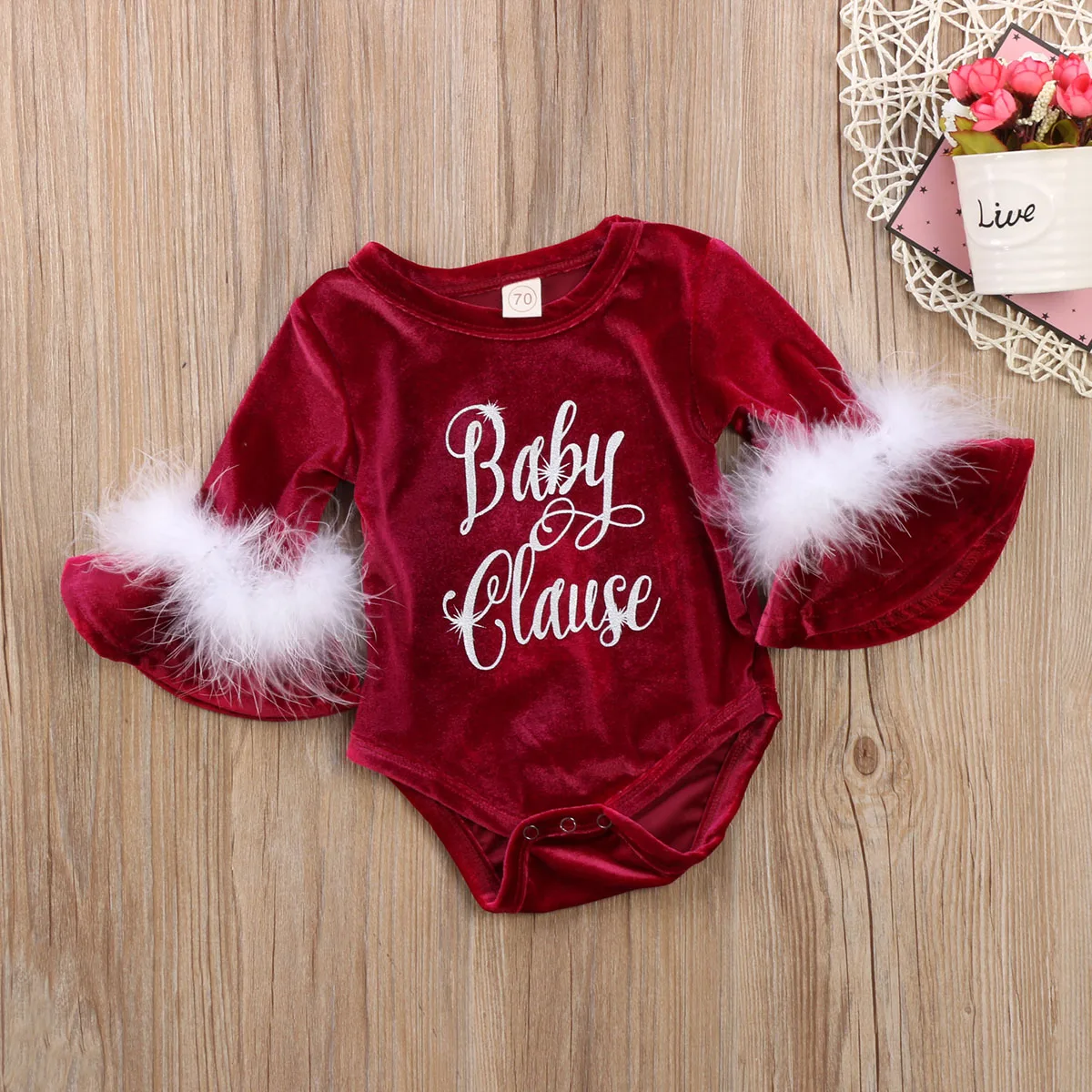Cute Baby Kids Girls Santa Claus Fur Leather Patchwork Bodysuit Outfits Long Flare Sleeve Letter Christmas Cotton Bodysuit 0-24M 
Cute Baby Kids Girls Santa Claus Fur Leather Patchwork Bodysuit Outfits Long Flare Sleeve Letter Christmas Cotton Bodysuit 0-24M