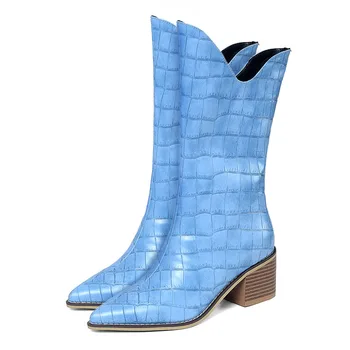 Mature Stone Pattern Mid-Calf Boots Leisure Pointed Toe Breathable PU High Heels Classics Solid Slip-On Comfortable Women Shoes
Mature Stone Pattern Mid-Calf Boots Leisure Pointed Toe Breathable PU High Heels Classics Solid Slip-On Comfortable Women Shoes