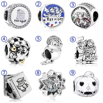 

Snow White's Bird Owl Doctor Study Book Family Forever Hearts Charm Fit Pandora Bracelet 925 Sterling Silver Bead DIY Jewelry