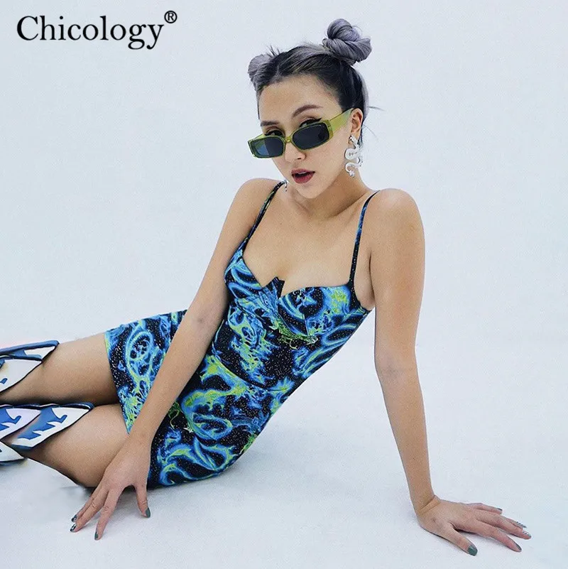 Chicology Дракон принтом принт уличная одежда винтажное Винтаж мини платье тонкий