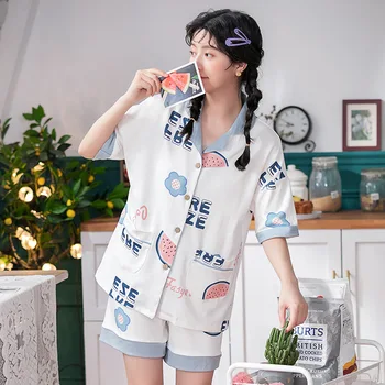 Sexy Sleepwear Cute Cartoon cotton Pajamas Loose Homewear Summer Nightwear Sets Large Size Pijamas Soft Nighty Send storage bag
Sexy Sleepwear Cute Cartoon cotton Pajamas Loose Homewear Summer Nightwear Sets Large Size Pijamas Soft Nighty Send storage bag