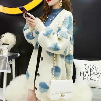 Autumn Winter Dot Plus size Women Cardigan Coat Loose Korean Sweater Jacket Cute Sweet female V-neck Casual Long Knitted Tops
Autumn Winter Dot Plus size Women Cardigan Coat Loose Korean Sweater Jacket Cute Sweet female V-neck Casual Long Knitted Tops