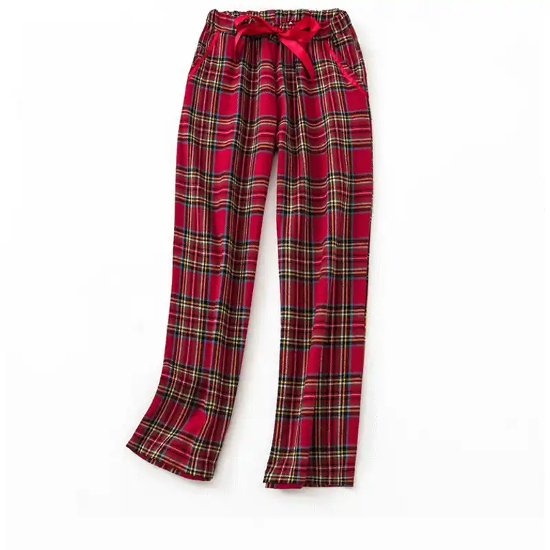 womens red plaid pajama pants