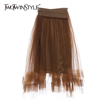TWOTWINSTYLE Casual Patchwork Mesh Women Skirts High Waist Irregular Ruffles Skirt For Female Fashion 2020 Spring Clothing Tide
TWOTWINSTYLE Casual Patchwork Mesh Women Skirts High Waist Irregular Ruffles Skirt For Female Fashion 2020 Spring Clothing Tide