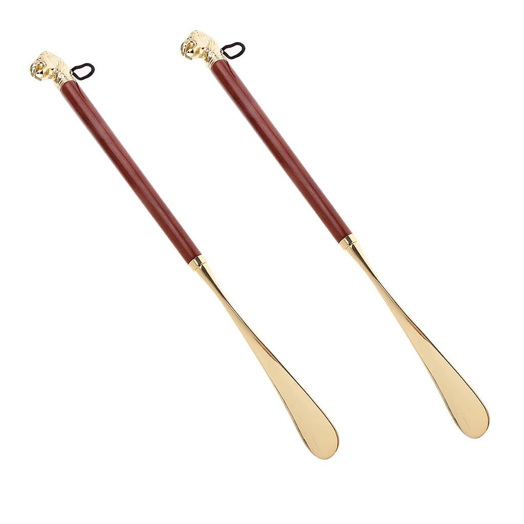 2 Pieces Metal Shoe Horn With Schima Wood Handle - 49cm/19.3inch 2 Pieces Metal Shoe Horn With Schima Wood Handle - 49cm/19.3inch