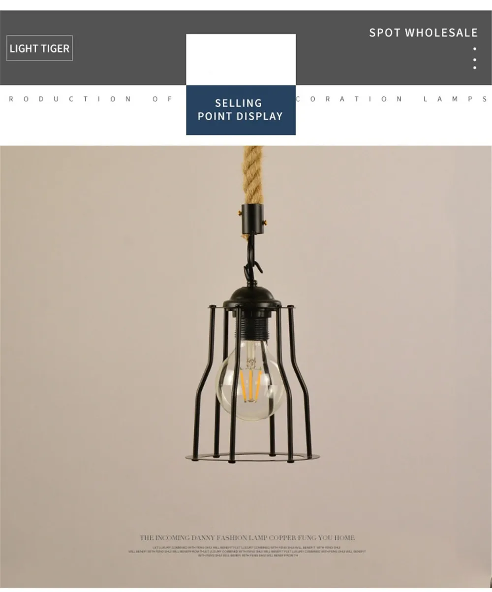 Industrial Vintage Hemp Rope Pendant Lamp Loft Decor Edison LED Hanging Light Iron Retro Dining Room Home Lighting Fixtures (12)