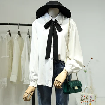 pearl beaded collar women blouse 2020 summer new solid lantern sleeved bow neck office lady elegant outwear coat tops
pearl beaded collar women blouse 2020 summer new solid lantern sleeved bow neck office lady elegant outwear coat tops