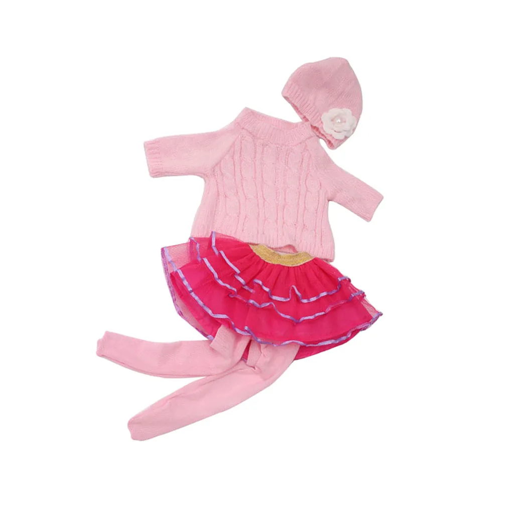 4Pcs Clothes for 18'' American Doll Our Generation Dolls Outfit Sweaters Tops Lace Skirt Dress w/ Hat and Tights Stocking Accs 4Pcs Clothes for 18'' American Doll Our Generation Dolls Outfit Sweaters Tops Lace Skirt Dress w/ Hat and Tights Stocking Accs
