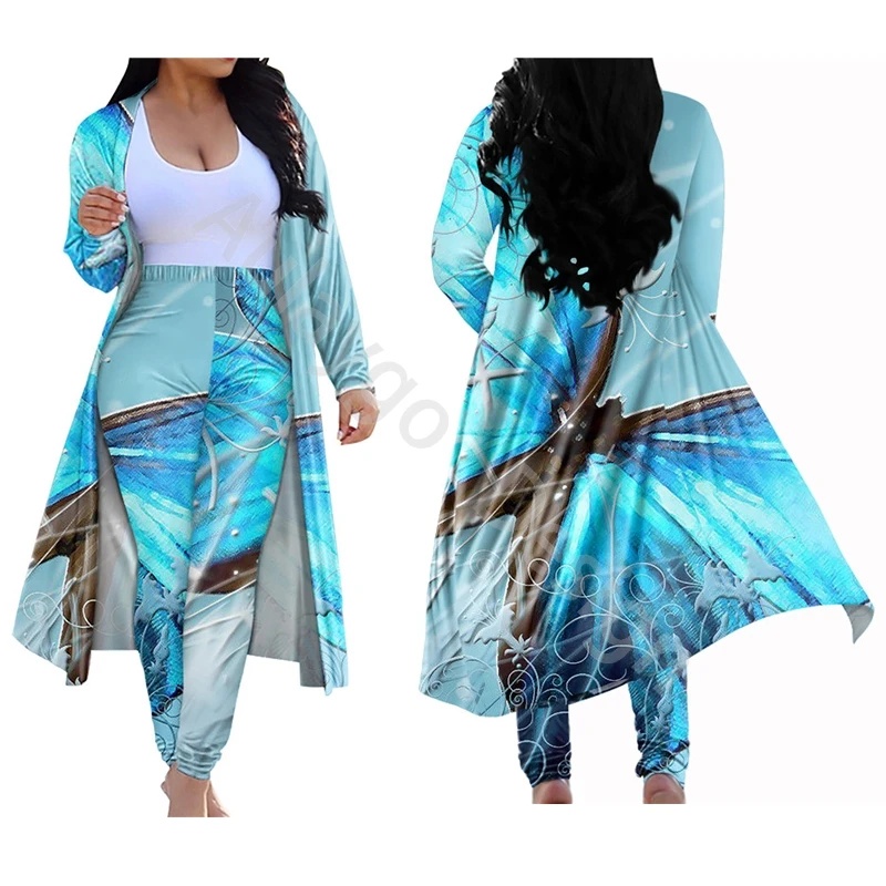 Blue Butterfly Print Two Piece Outfits For Women Plus Size Long Coat Elastic Leggings Set New Style Ladies Party Clothes
Blue Butterfly Print Two Piece Outfits For Women Plus Size Long Coat Elastic Leggings Set New Style Ladies Party Clothes
