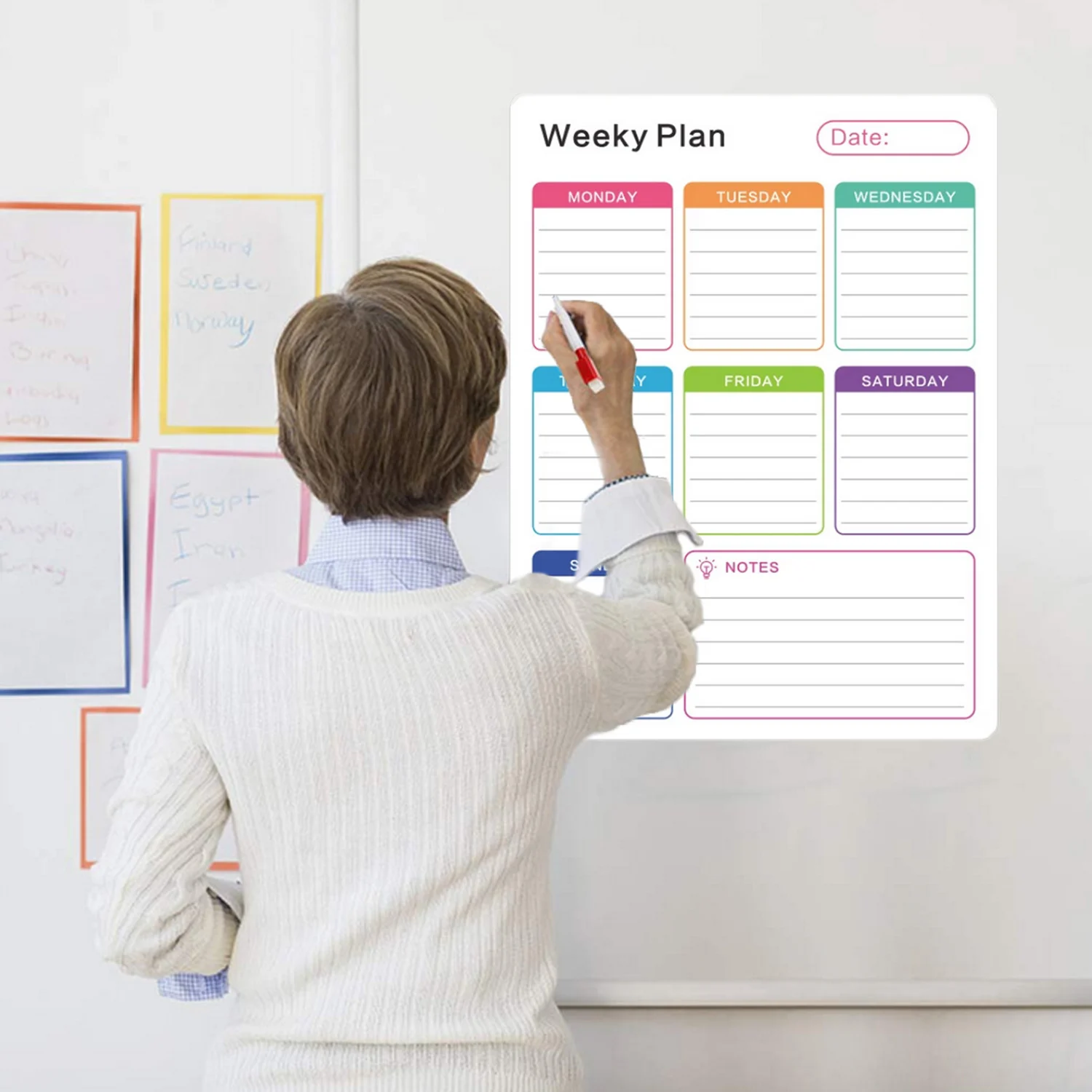 Magnetic Weekly Planner Dry Erase Calendar Board Refrigerator Magnet with 4 Erase Markers Whiteboard for School Office 40 x 30cm
Magnetic Weekly Planner Dry Erase Calendar Board Refrigerator Magnet with 4 Erase Markers Whiteboard for School Office 40 x 30cm