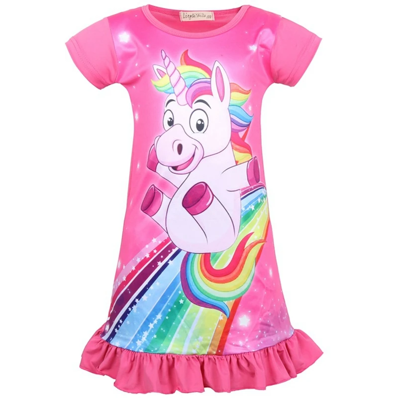 Toddler Girls Nightgown Kids Summer Unicorn Girls Princess Pajamas Night Dress Summer Kids Girls Nightdress Kids Sleep For Girls