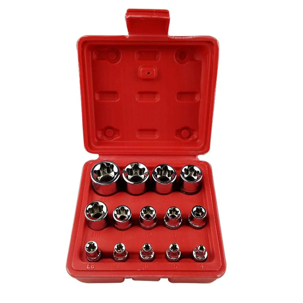 14Pcs/set Female E Type Bit Sockets Wrench Head E4 - E24 1/4" 3/8" Torx Star Sleeve Set Auto Repair Hand Tools
14Pcs/set Female E Type Bit Sockets Wrench Head E4 - E24 1/4" 3/8" Torx Star Sleeve Set Auto Repair Hand Tools