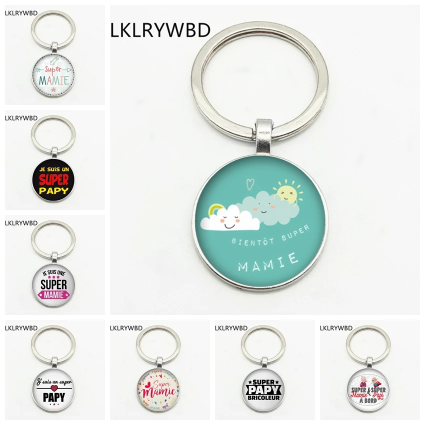 LKLRYWBD / New Popular Super Mamie Key Ring Pattern Gift Papy Round Pendant Embossed Fashion Chain Handmade | Украшения и