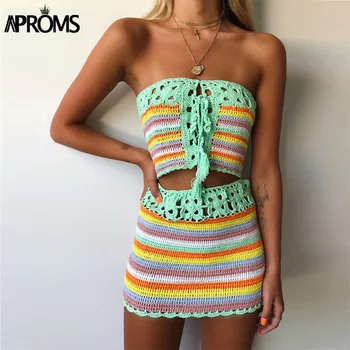 Aproms Colorful Striped Strapless Crochet Tube Crop Top and Skirt Summer Beach Women 2 Piece Set Dress Girls Bikini Beachwear
Aproms Colorful Striped Strapless Crochet Tube Crop Top and Skirt Summer Beach Women 2 Piece Set Dress Girls Bikini Beachwear