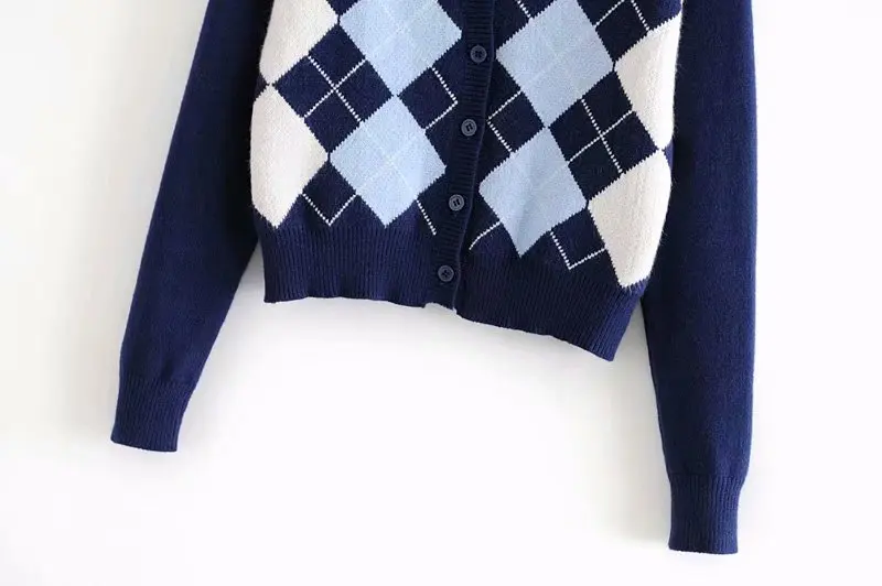 Traf Vrouwen Vest Vintage Stijlvolle Geometrische Korte Gebreide Trui Fashion Lange Mouwen Engeland Stijl Bovenkleding Chaqueta Traf Vrouwen Vest Vintage Stijlvolle Geometrische Korte Gebreide Trui Fashion Lange Mouwen Engeland Stijl Bovenkleding Chaqueta