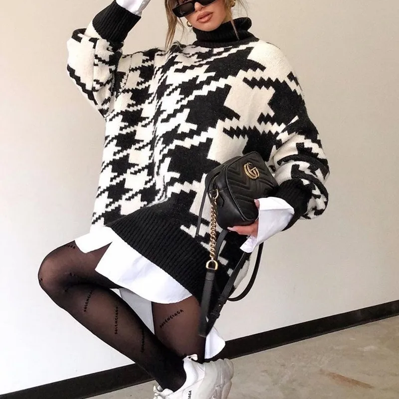 Foridol Houndstooth Vintage Long Sweater Pullovers Women Turtleneck Knitted Oversized Loose Casual Sweater Winter Tops 2020
Foridol Houndstooth Vintage Long Sweater Pullovers Women Turtleneck Knitted Oversized Loose Casual Sweater Winter Tops 2020