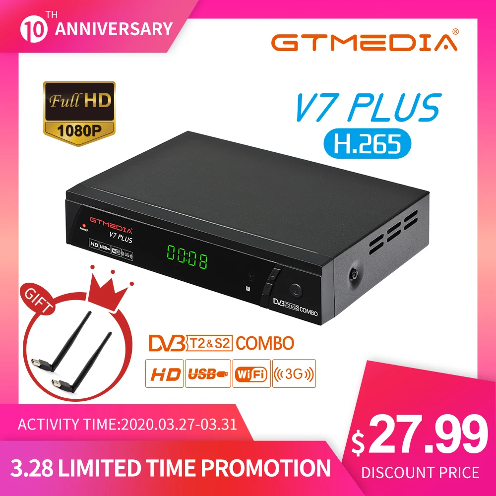 Orignal GTMEDIA V7 Plus H.265 DVB-S2 T2 combo Satellite TV Receiver dvbt2 DVB T2 With USB WiFi H.265 HD 1080P LED Sat Receptor
Orignal GTMEDIA V7 Plus H.265 DVB-S2 T2 combo Satellite TV Receiver dvbt2 DVB T2 With USB WiFi H.265 HD 1080P LED Sat Receptor