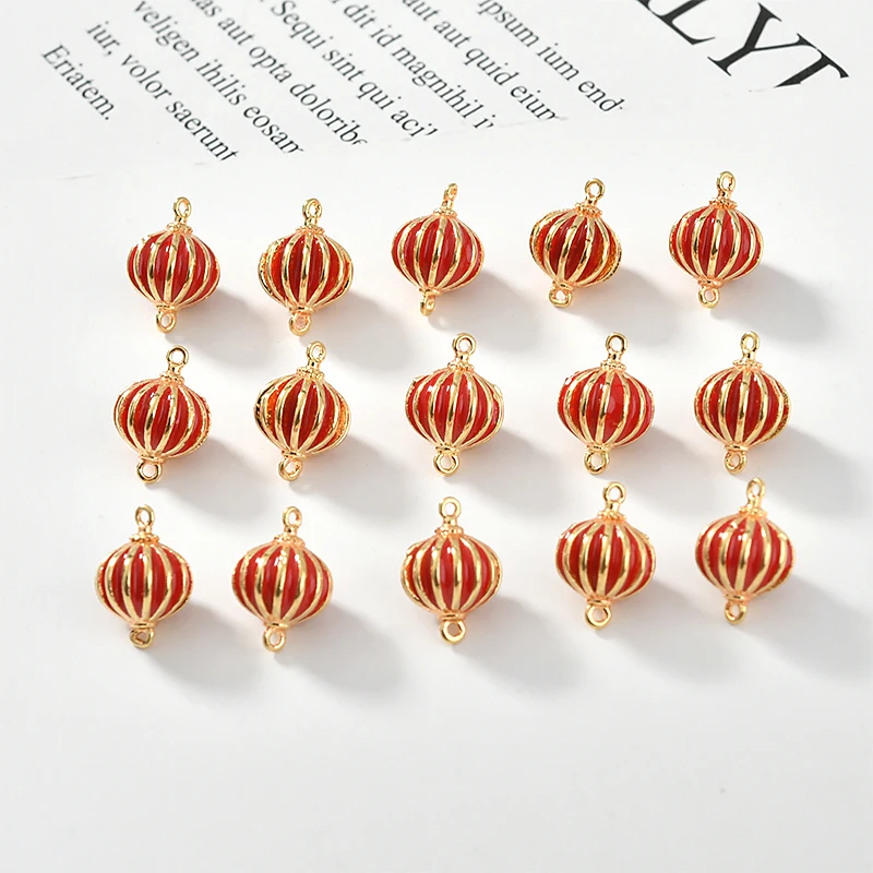 

National style red lantern shape double hook fashion copper charms Diy jewelry earrings/necklace/bracelet pendants accessory