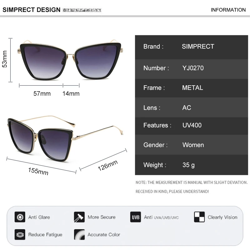SIMPRECT 2020 винтажные Негабаритный кошачий глаз очки солнцезащитные модные