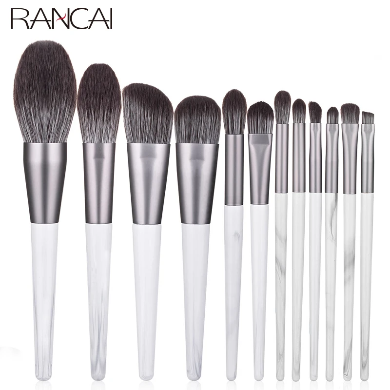 

RANCAI 12pcs Makeup Brushes Set High Quality Foundation Powder Blush Eyeshadow Sponge Brush Wool Fiber Soft Hair Cosmetic Tools