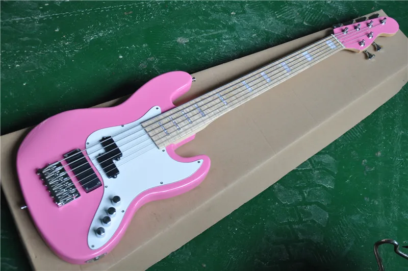 6-String Bass Guitar,Pink Color and White Pickguard,Maple Fingerboard with White Abalone Fret Marks Inlay,can be Customized
6-String Bass Guitar,Pink Color and White Pickguard,Maple Fingerboard with White Abalone Fret Marks Inlay,can be Customized