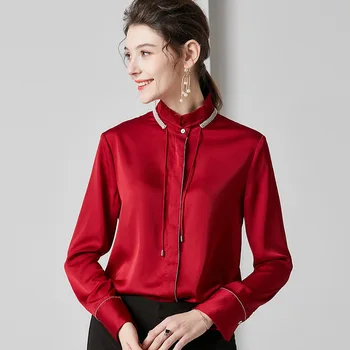 wine silk blouse for women high quality long sleeve plus size sexy casual office dress shirts clothes slim fit dropshipping 
wine silk blouse for women high quality long sleeve plus size sexy casual office dress shirts clothes slim fit dropshipping