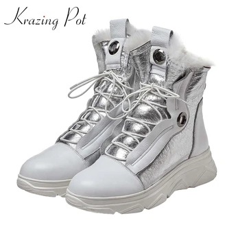 Krazing Pot new genuine leather round toe flat platform classic colors snow boots keep warm winter basic fashion ankle boots L17
Krazing Pot new genuine leather round toe flat platform classic colors snow boots keep warm winter basic fashion ankle boots L17