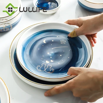 Blue Starry Dinner Plate Porcelain Dinner Set Gold Inlay Dishes and Bowls Steak Salad Ceramic Plate Household Kitchen Dinnerware 
Blue Starry Dinner Plate Porcelain Dinner Set Gold Inlay Dishes and Bowls Steak Salad Ceramic Plate Household Kitchen Dinnerware