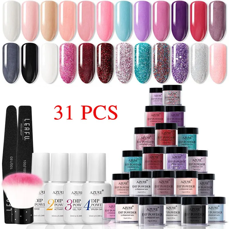 Azure Beauty 31Pcs/Lot Holographic Dipping Powder Nail Art Glitter Decorations Nail Dip Powder Kits Nail Brush Base Top Gel Set
Azure Beauty 31Pcs/Lot Holographic Dipping Powder Nail Art Glitter Decorations Nail Dip Powder Kits Nail Brush Base Top Gel Set