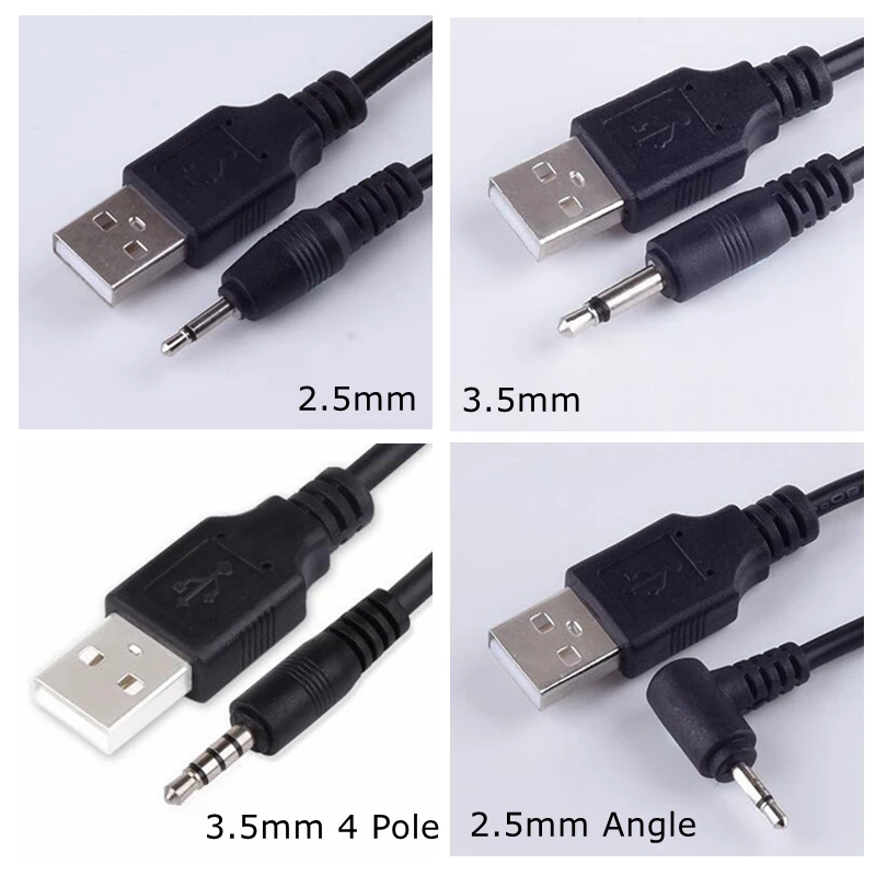 Фото Черный 1 м USB разъем Aux 2 5 мм 3 моно аудио 4-полюсный кабель USB2.5 USB-разъем 0 к DC2.5 2A